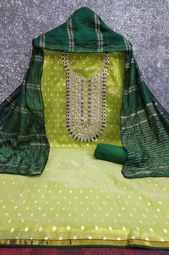 yellow weaved shimmer jacquard butti unstitched dress material 