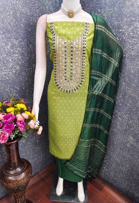 yellow weaved shimmer jacquard butti unstitched dress material  4