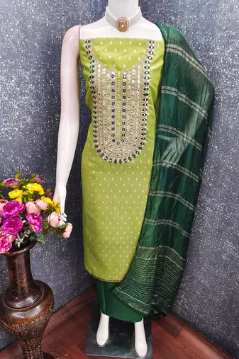 yellow weaved shimmer jacquard butti unstitched dress material 