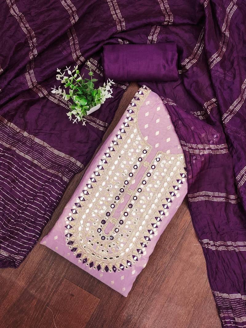 lavender weaved shimmer jacquard butti unstitched dress material 