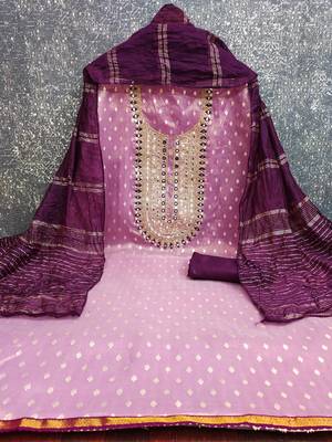 lavender weaved shimmer jacquard butti unstitched dress material  2