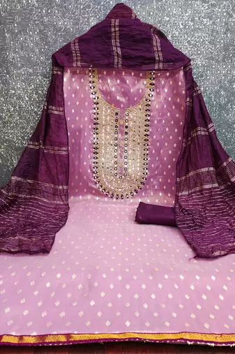 lavender weaved shimmer jacquard butti unstitched dress material 