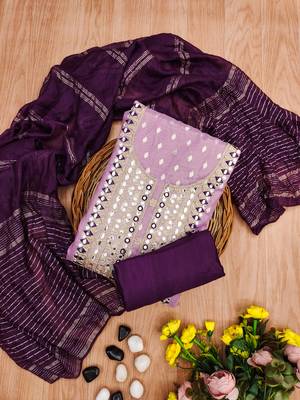 lavender weaved shimmer jacquard butti unstitched dress material  3