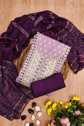 lavender weaved shimmer jacquard butti unstitched dress material 