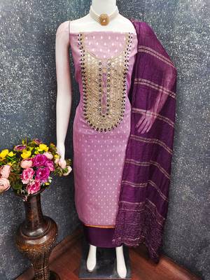 lavender weaved shimmer jacquard butti unstitched dress material  4