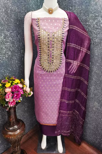 lavender weaved shimmer jacquard butti unstitched dress material 