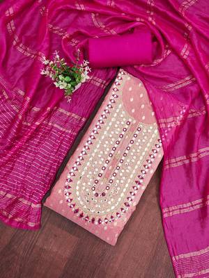 pink weaved shimmer jacquard butti unstitched dress material  1