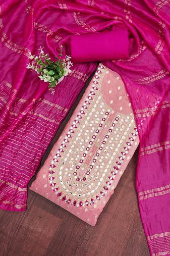 pink weaved shimmer jacquard butti unstitched dress material 