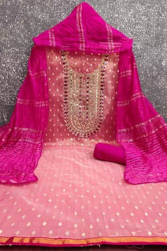 pink weaved shimmer jacquard butti unstitched dress material 