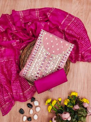 pink weaved shimmer jacquard butti unstitched dress material  3