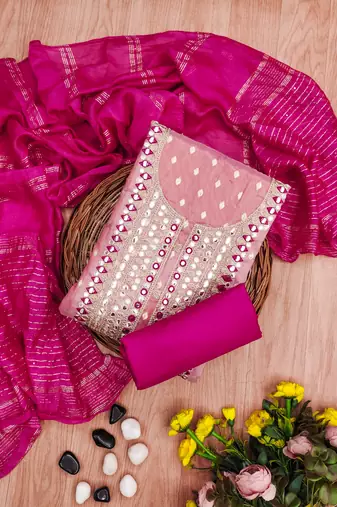pink weaved shimmer jacquard butti unstitched dress material 