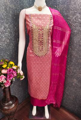 pink weaved shimmer jacquard butti unstitched dress material  4
