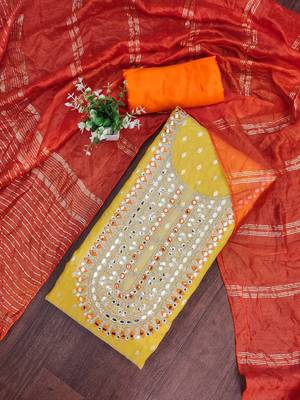 yellow  weaved shimmer jacquard butti unstitched dress material  1