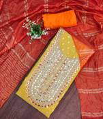 yellow  weaved shimmer jacquard butti unstitched dress material 