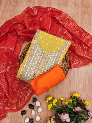 yellow  weaved shimmer jacquard butti unstitched dress material  3