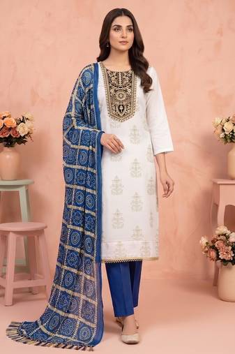 white printed rayon unstitched dress material 