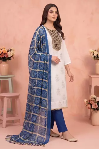 white printed rayon unstitched dress material 
