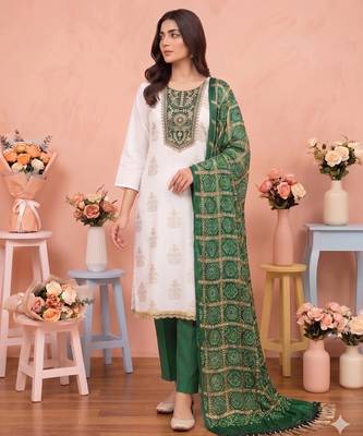 white printed rayon unstitched dress material  3