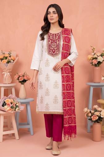 white printed rayon unstitched dress material 