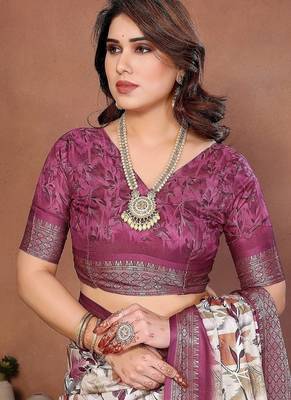 Plum Color Kalamkari Print Cotton Saree  5