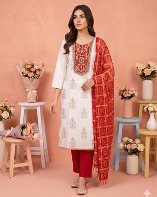 white printed rayon unstitched dress material  1