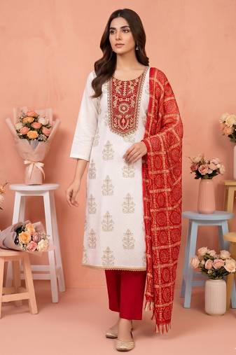 white printed rayon unstitched dress material 