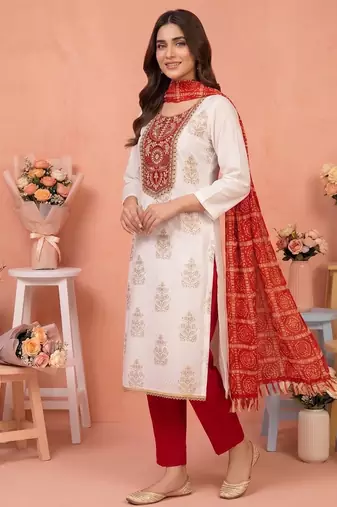 white printed rayon unstitched dress material 