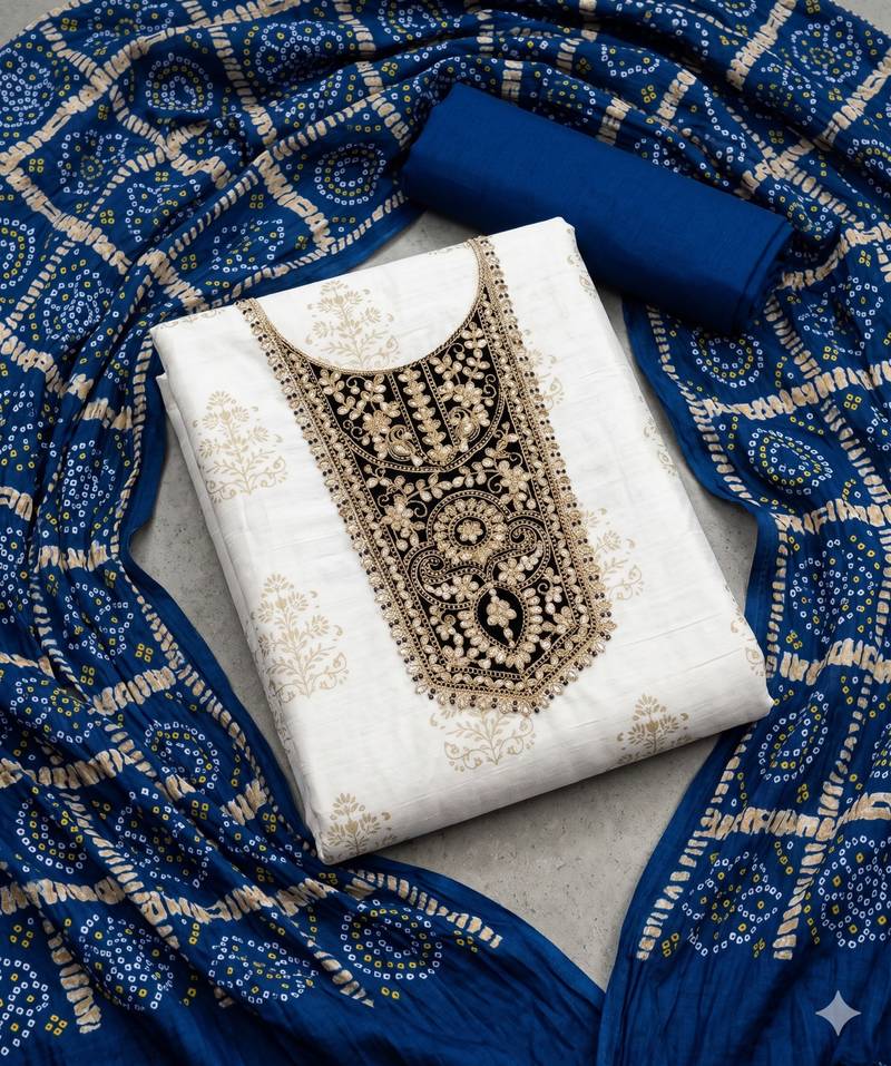 white printed rayon unstitched dress material 
