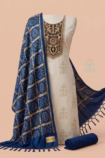 white printed rayon unstitched dress material 