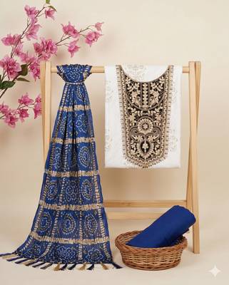 white printed rayon unstitched dress material  4