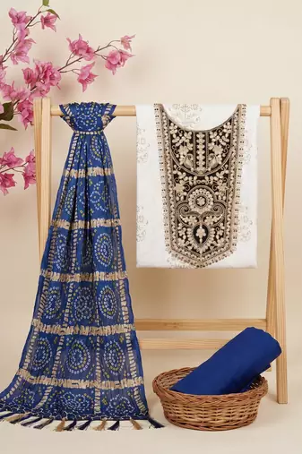 white printed rayon unstitched dress material 