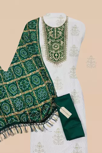 white printed rayon unstitched dress material 