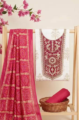 white printed rayon unstitched dress material 
