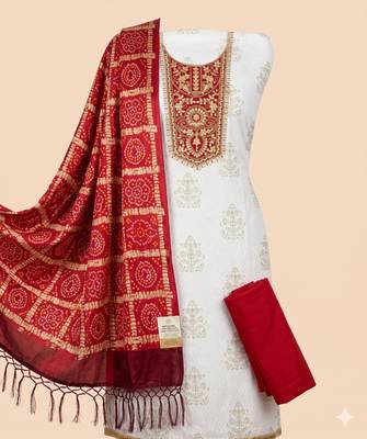 white printed rayon unstitched dress material  1