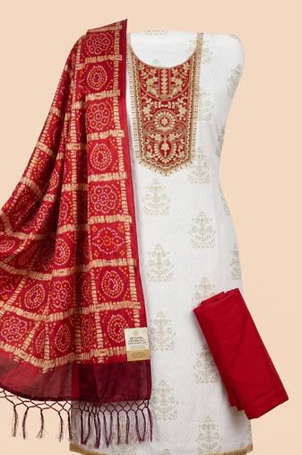 white printed rayon unstitched dress material 