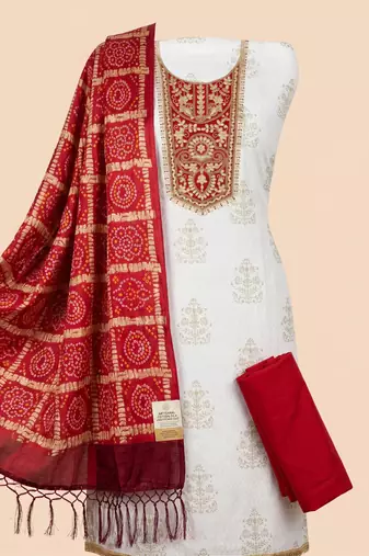 white printed rayon unstitched dress material 