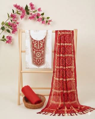 white printed rayon unstitched dress material  4