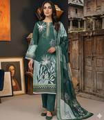green printed linen cotton unstitched dress material 