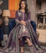 purple printed linen cotton unstitched dress material 