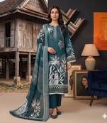 sea green printed linen cotton unstitched dress material 