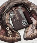 brown printed linen cotton unstitched dress material 