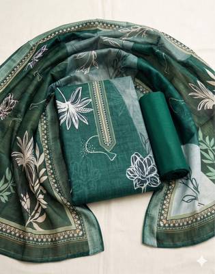 green printed linen cotton unstitched dress material  1