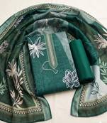 green printed linen cotton unstitched dress material 