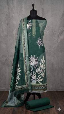 green printed linen cotton unstitched dress material  3