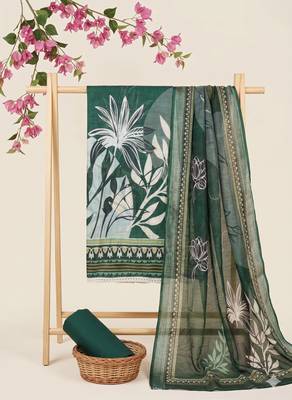 green printed linen cotton unstitched dress material  4