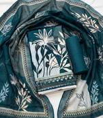 sea green printed linen cotton unstitched dress material 