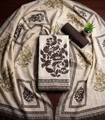 beige printed linen cotton unstitched dress material 