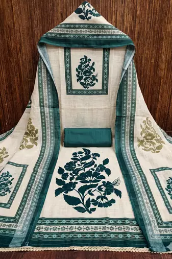 beige printed linen cotton unstitched dress material 