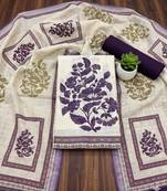 beige printed linen cotton unstitched dress material 