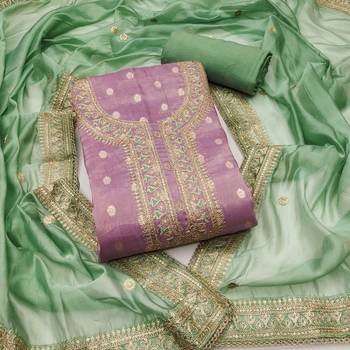 lavender weaved shimmer silk unstitched dress material  1